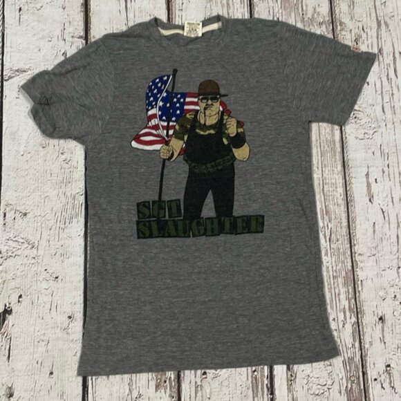 Sgt. Slaughter Homage WWF WWE Gray Sports Wrestling Crewneck Tee Tshirt - Picture 2 of 6